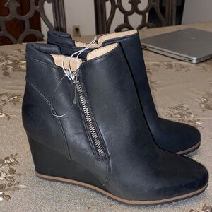 Women's Black Wedge Ankle Boots with Side Zip